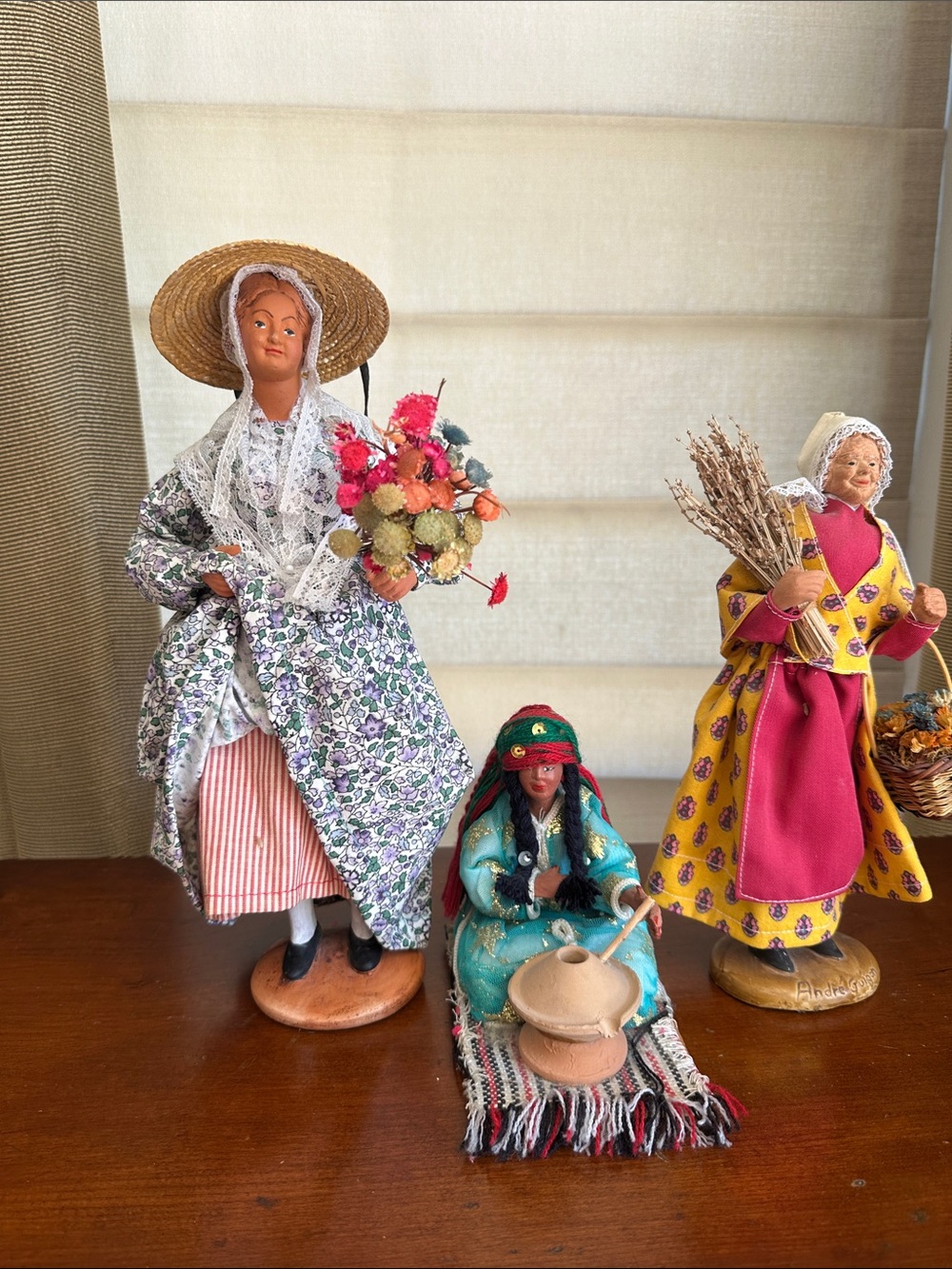 Set of 3 Vintage Clay Women Figurines from Provence France
